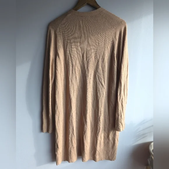 Lord & Taylor Tan Extrafine Marino Wool Cardigan Womens Sz S Long Winter Layer - Picture 2 of 8